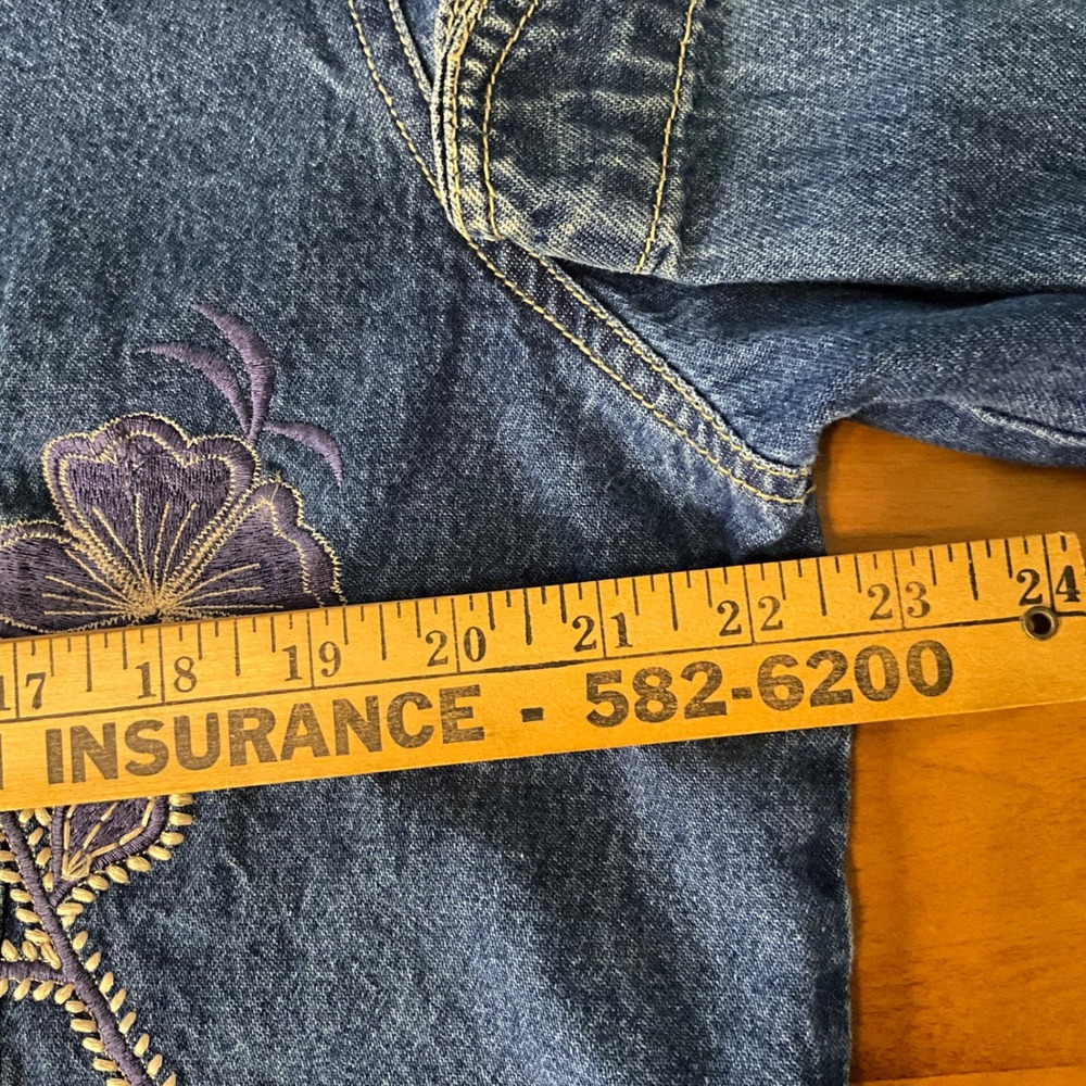 Keren Hart Denim Jacket Women's XL Blue Floral Embroidered Button Front - Picture 7 of 9